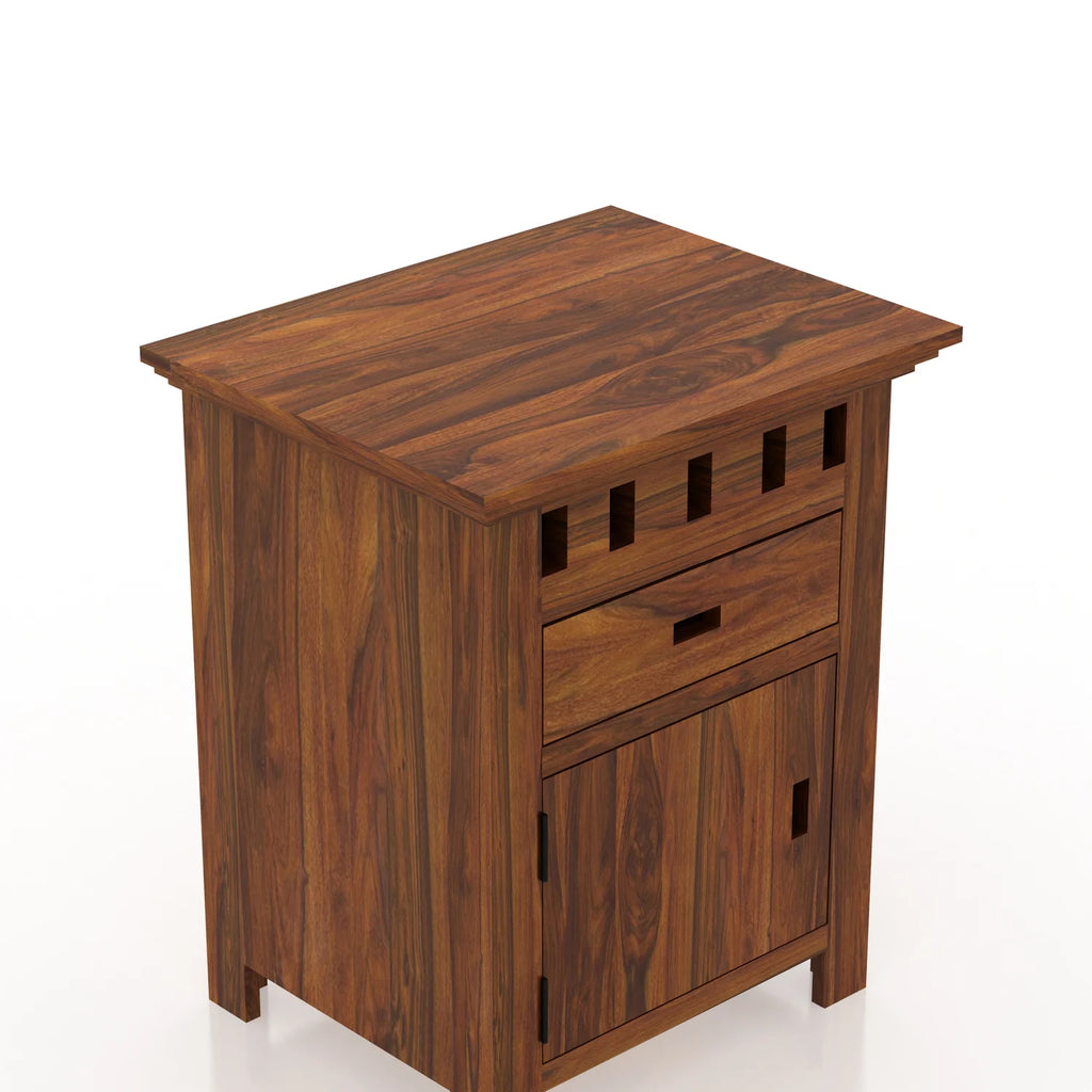 Savora Bedside Table With Storage in Solid Sheesham Wood - 3 Years Warranty