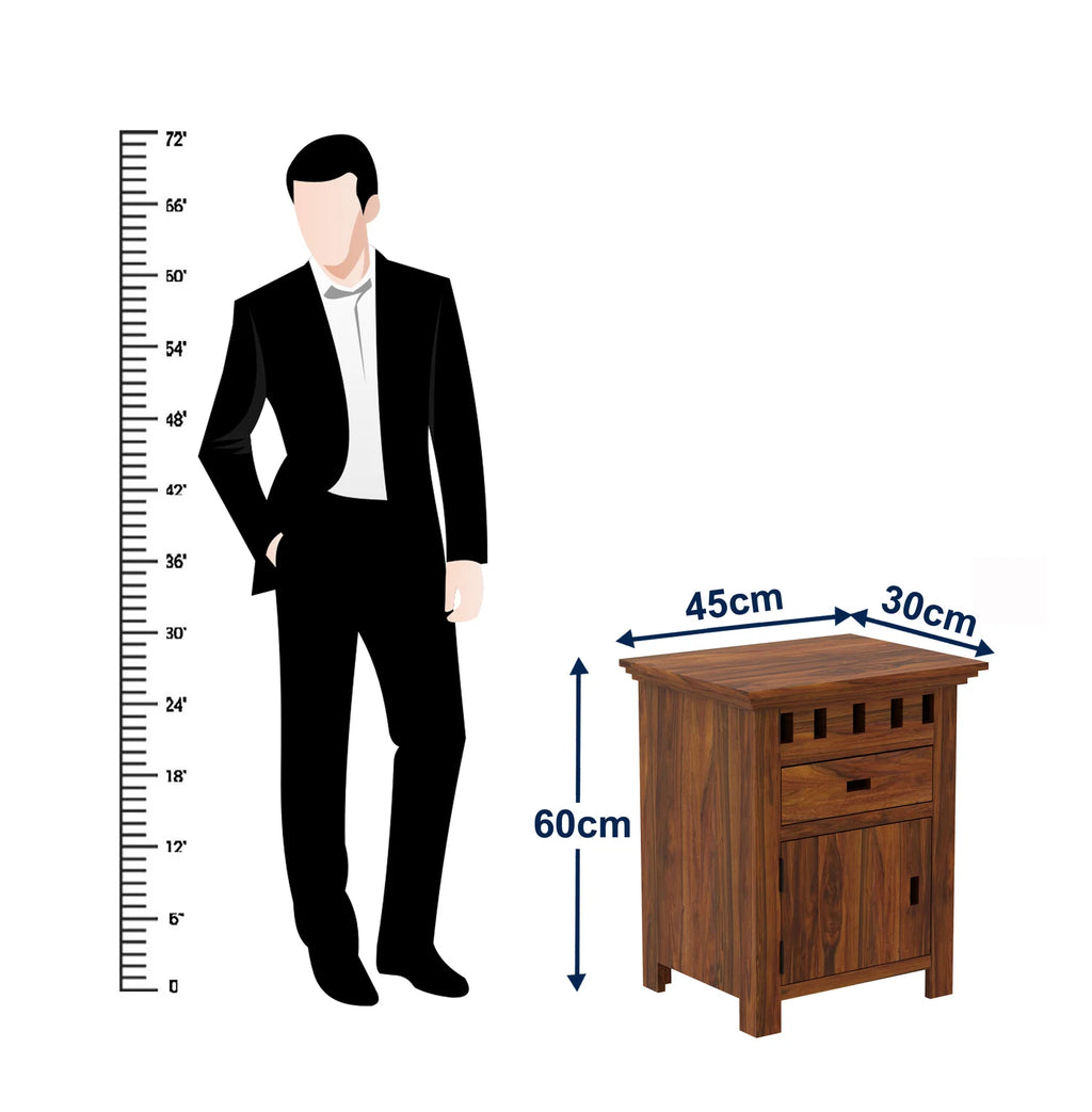 Savora Bedside Table With Storage in Solid Sheesham Wood - 3 Years Warranty