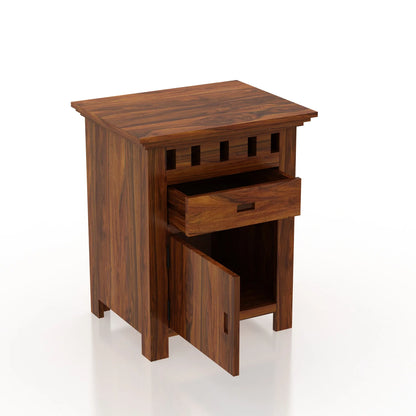 Savora Bedside Table With Storage In Sheesham - 3 Years Warranty