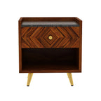 Crest Solid Sheesham Wood Bedside With Granite Top and Storage - 3 Years Warranty