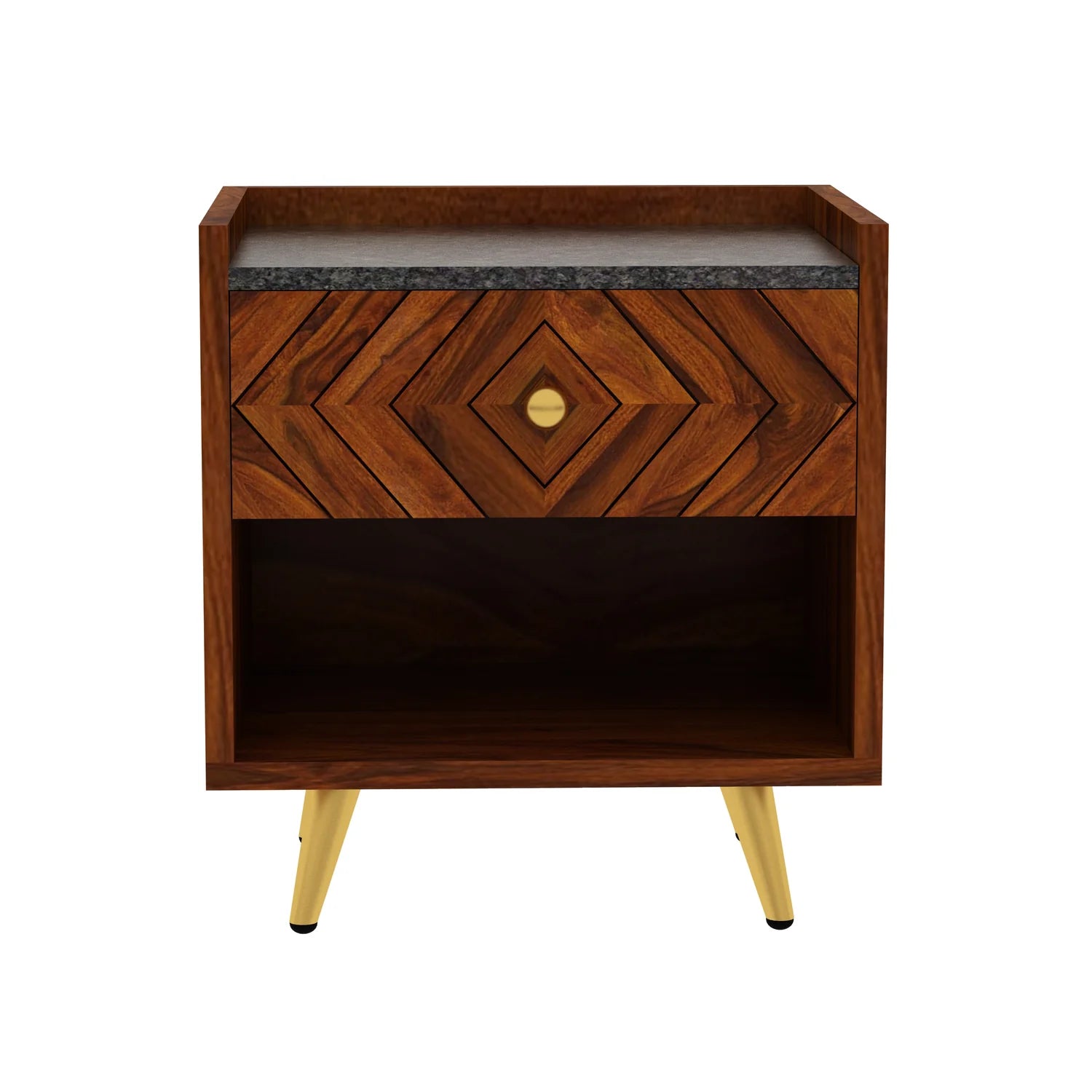 Crest Solid Sheesham Wood Bedside With Granite Top and Storage - 3 Years Warranty