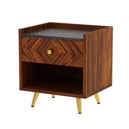 Crest Sheesham Bedside With Granite Top And Storage - 3 Years Warranty