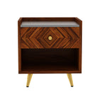 Crest Solid Sheesham Wood Bedside With Gray Top and Storage - 3 Years Warranty