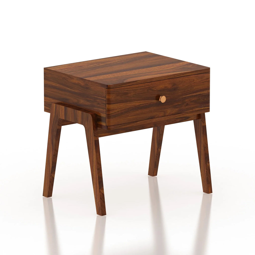 Raxon Solid Sheesham Wood Bedside Table With One Drawer - 3 Years Warranty