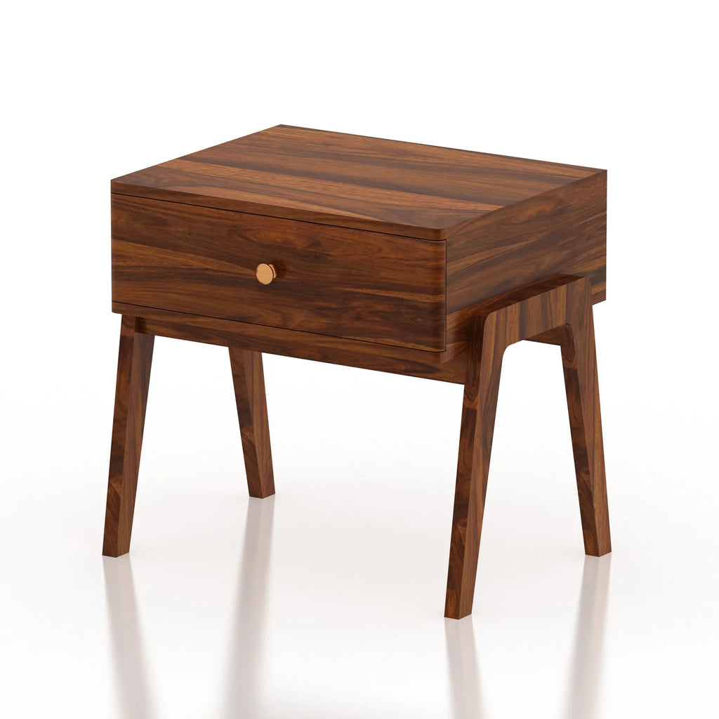 Raxon Solid Sheesham Wood Bedside Table With One Drawer - 3 Years Warranty