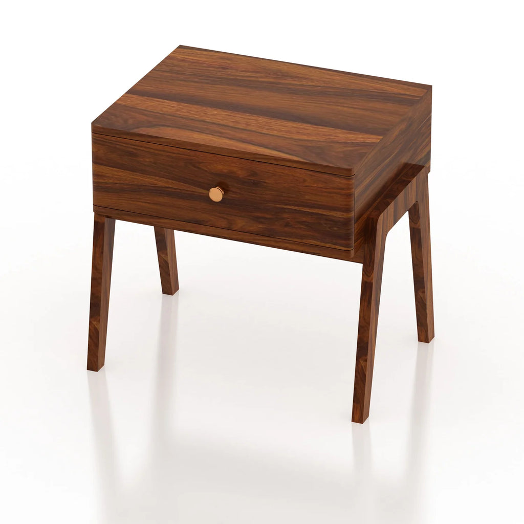 Raxon Solid Sheesham Wood Bedside Table With One Drawer - 3 Years Warranty