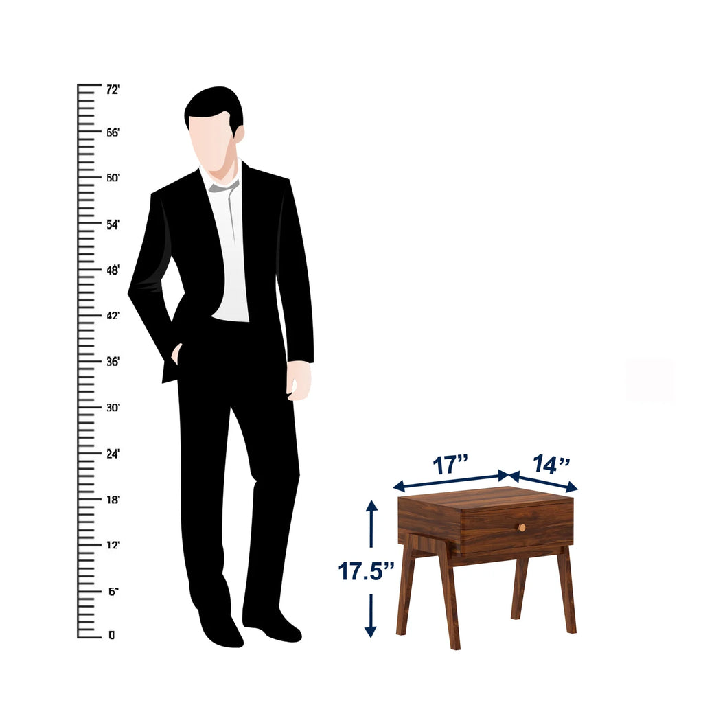 Raxon Solid Sheesham Wood Bedside Table With One Drawer - 3 Years Warranty