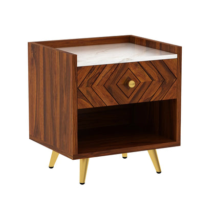 Crest Sheesham Bedside With Marble Top And Storage - 3 Years Warranty