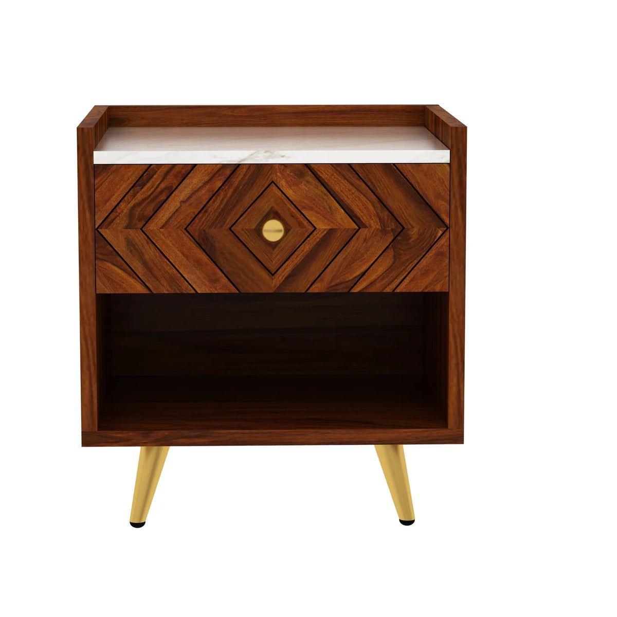 Crest Sheesham Bedside With Marble Top And Storage - 3 Years Warranty