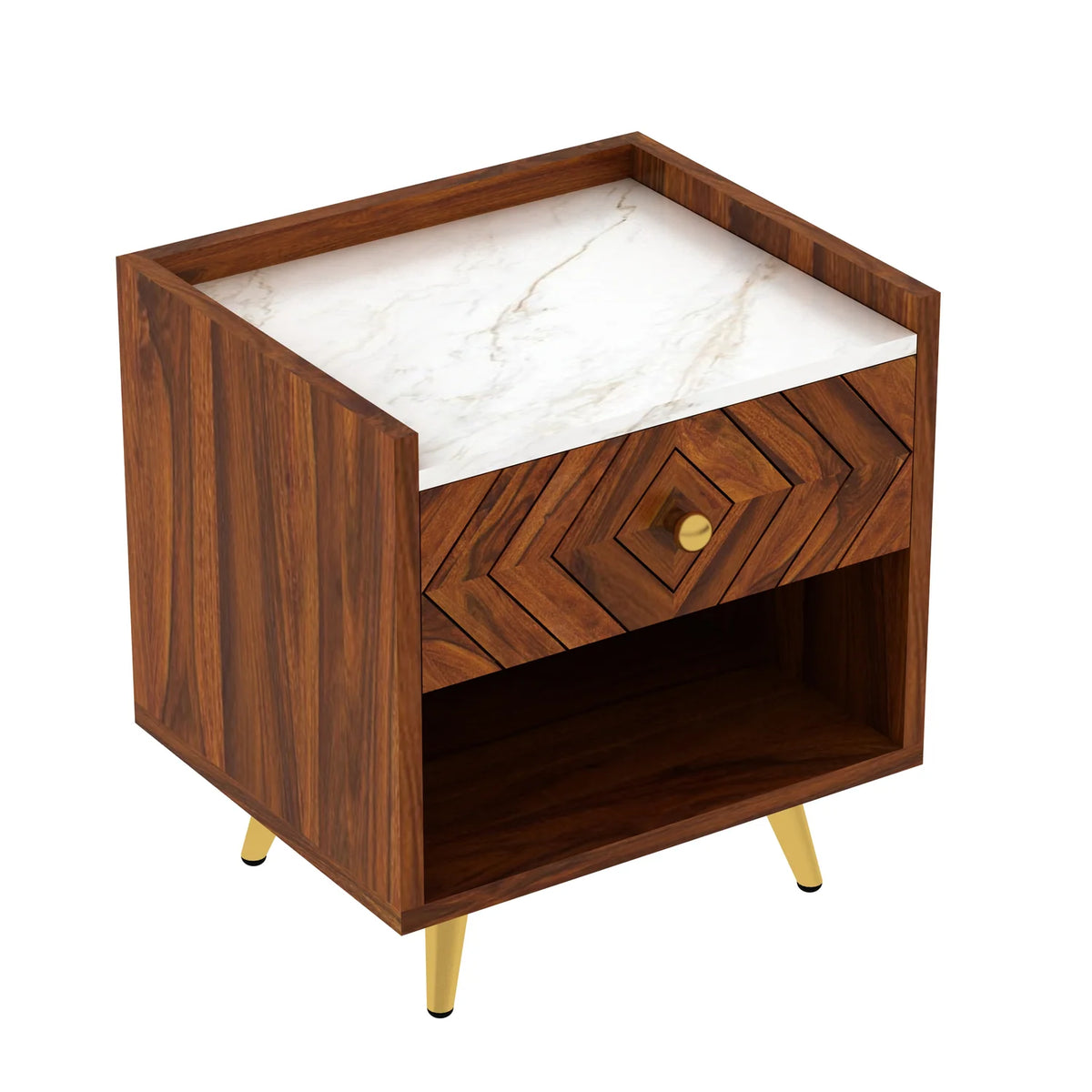 Crest Sheesham Bedside With Marble Top And Storage - 3 Years Warranty