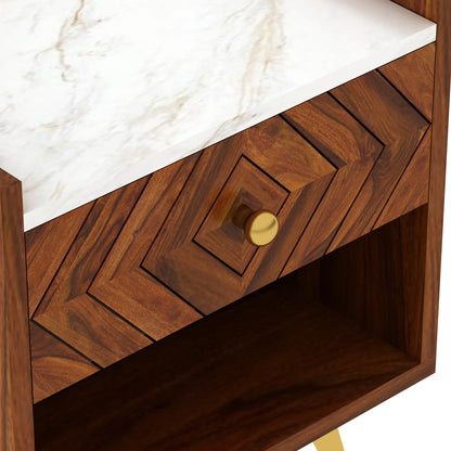 Crest Sheesham Bedside With Marble Top And Storage - 3 Years Warranty