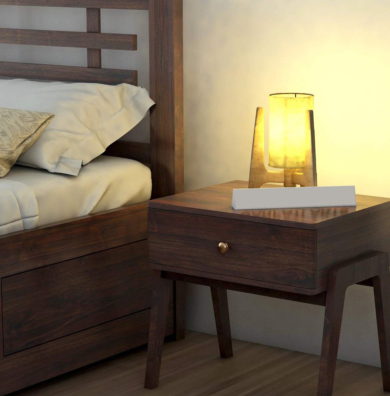 Raxon Solid Sheesham Wood Bedside Table With One Drawer - 3 Years Warranty