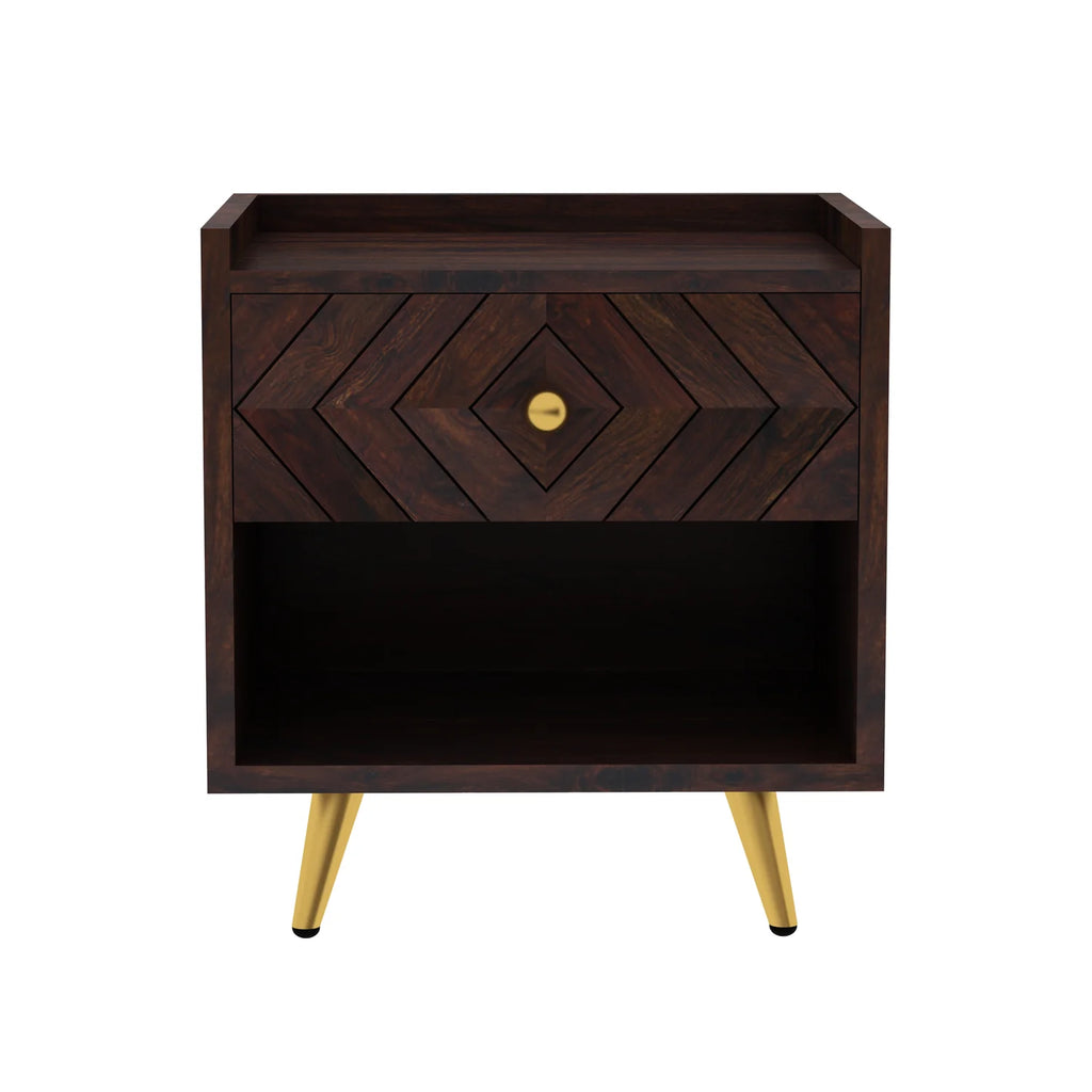 Crest Solid Sheesham Wood Bedside With Storage - 3 Years Warranty