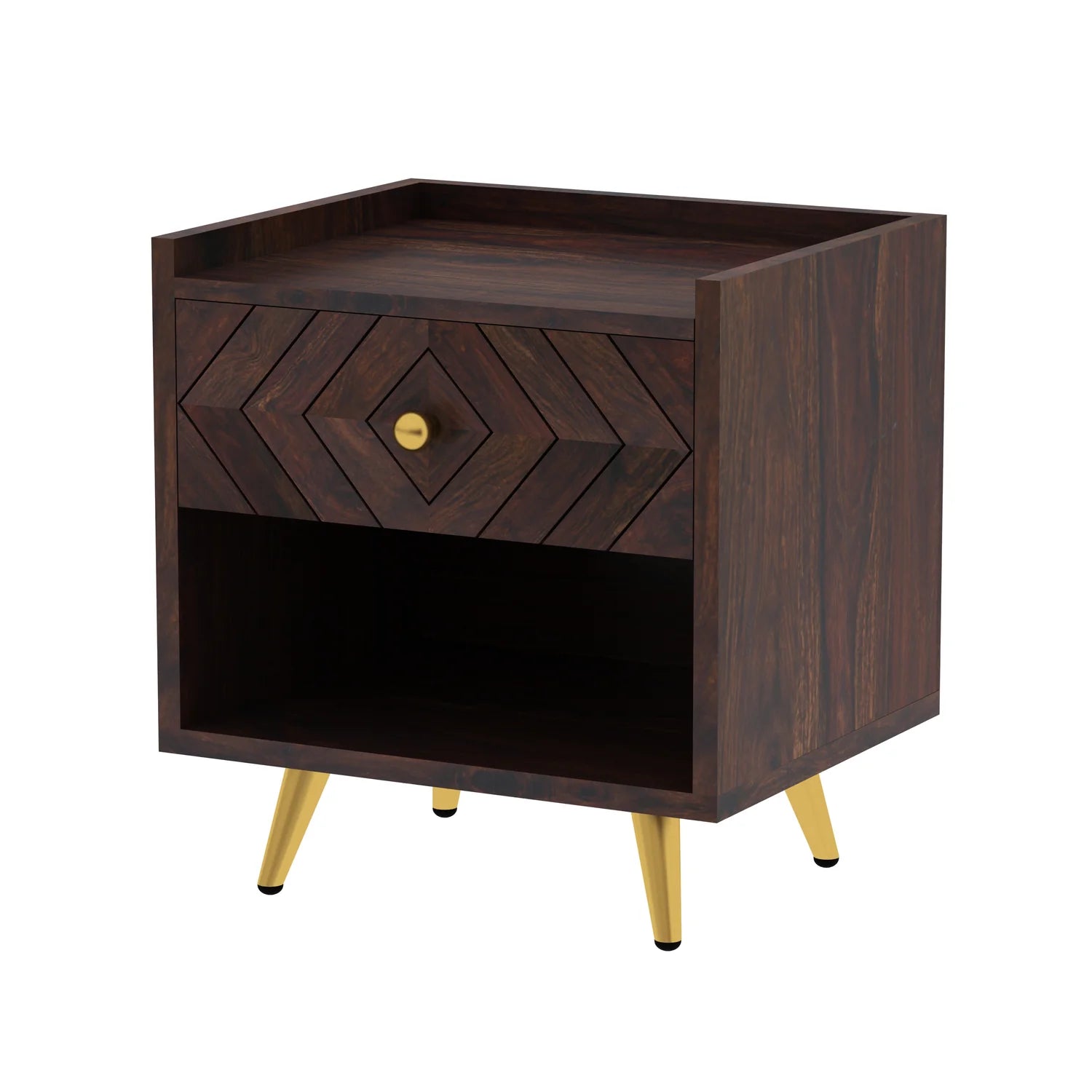 Crest Solid Sheesham Wood Bedside With Storage - 3 Years Warranty