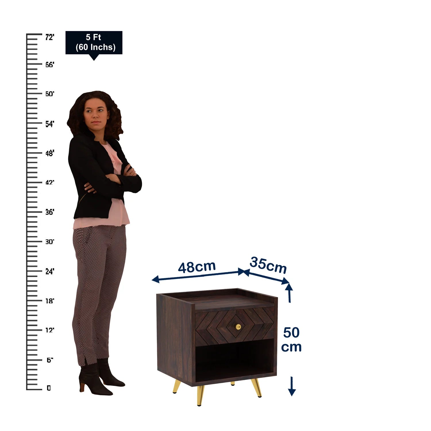 Crest Solid Sheesham Wood Bedside With Storage - 3 Years Warranty