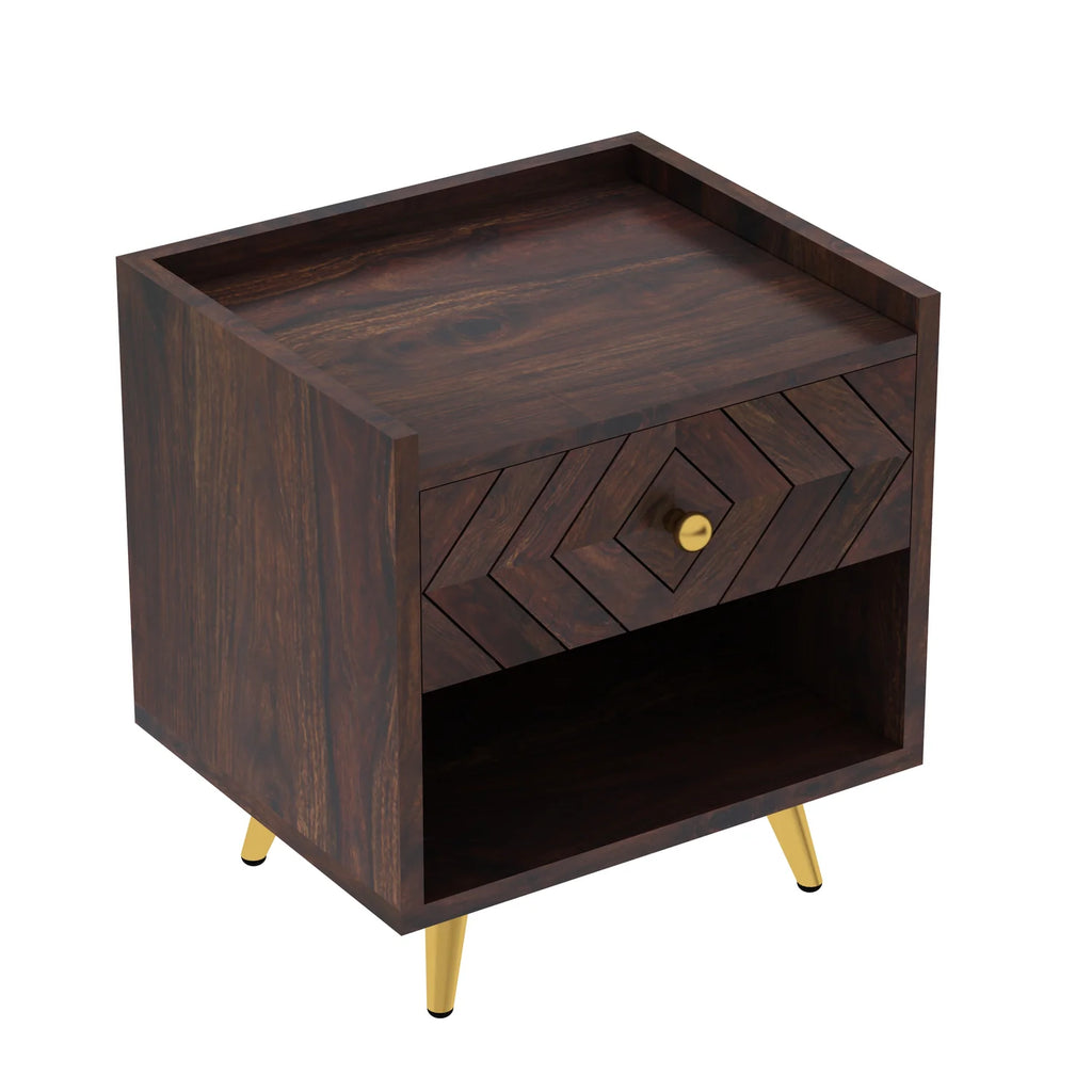 Crest Solid Sheesham Wood Bedside With Storage - 3 Years Warranty
