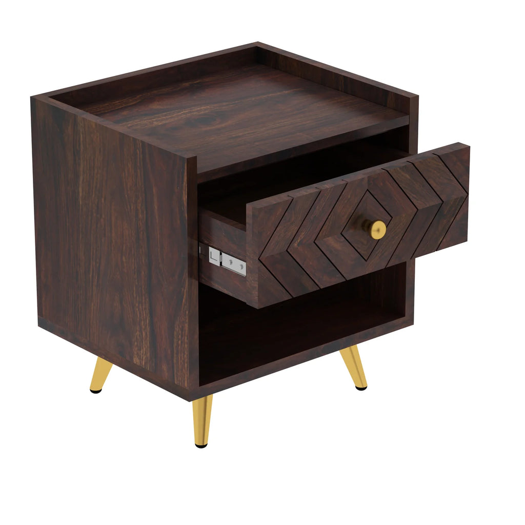 Crest Solid Sheesham Wood Bedside With Storage - 3 Years Warranty