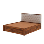Decan Solid Sheesham Wood Bed with Box Storage and Upholstery Headboard - 3 Years Warranty