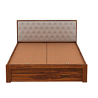 Decan Solid Sheesham Wood Bed with Box Storage and Upholstery Headboard - 3 Years Warranty