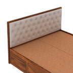 Decan Solid Sheesham Wood Bed with Box Storage and Upholstery Headboard - 3 Years Warranty