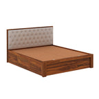 Decan Solid Sheesham Wood Bed with Box Storage and Upholstery Headboard - 3 Years Warranty