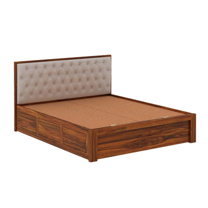 Decan Sheesham Bed With Box Storage And Upholstery Headboard - 3 Years Warranty