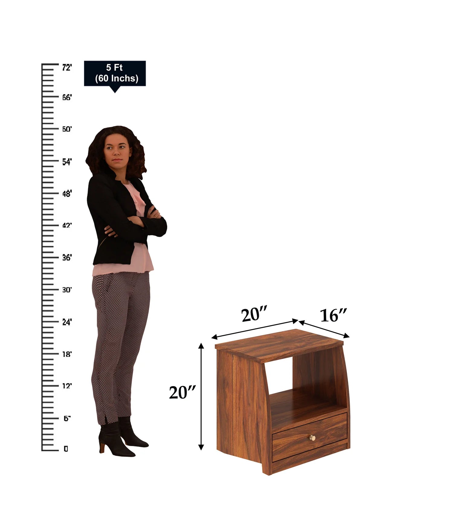 Imperial Solid Sheesham Wood Bedside Table With One Drawer - 3 Years Warranty