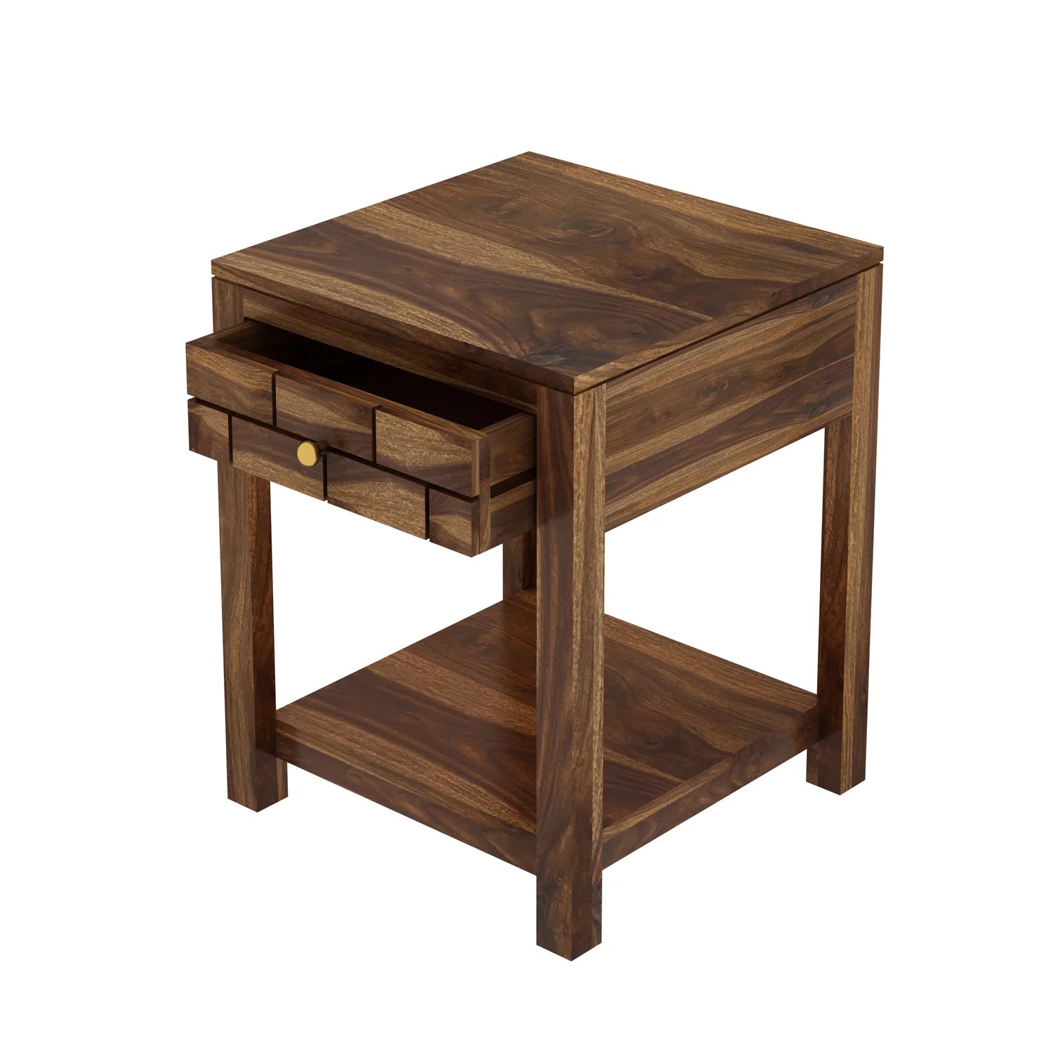 Vezzo Solid Sheesham Wood Side Table With One Drawer - 3 Years Warranty