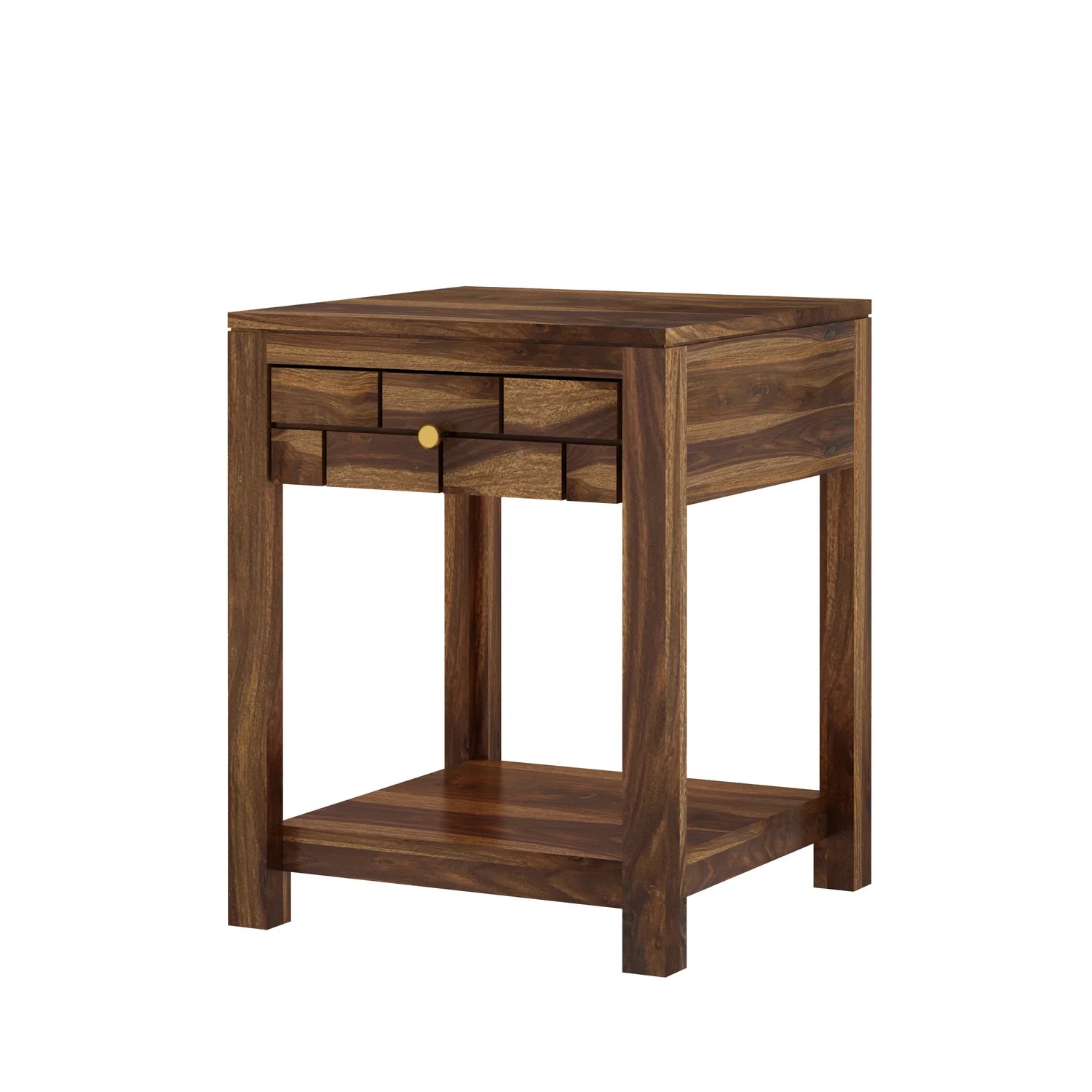 Vezzo Solid Sheesham Wood Side Table With One Drawer - 3 Years Warranty