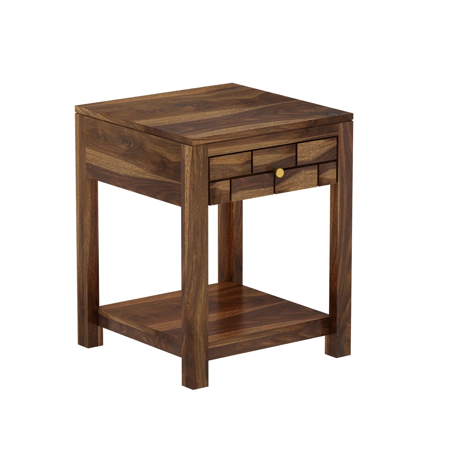 Vezzo Solid Sheesham Wood Side Table With One Drawer - 3 Years Warranty