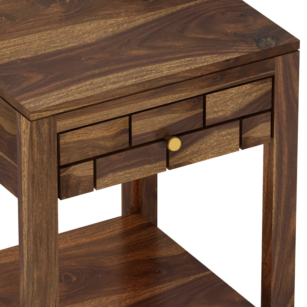 Vezzo Solid Sheesham Wood Side Table With One Drawer - 3 Years Warranty