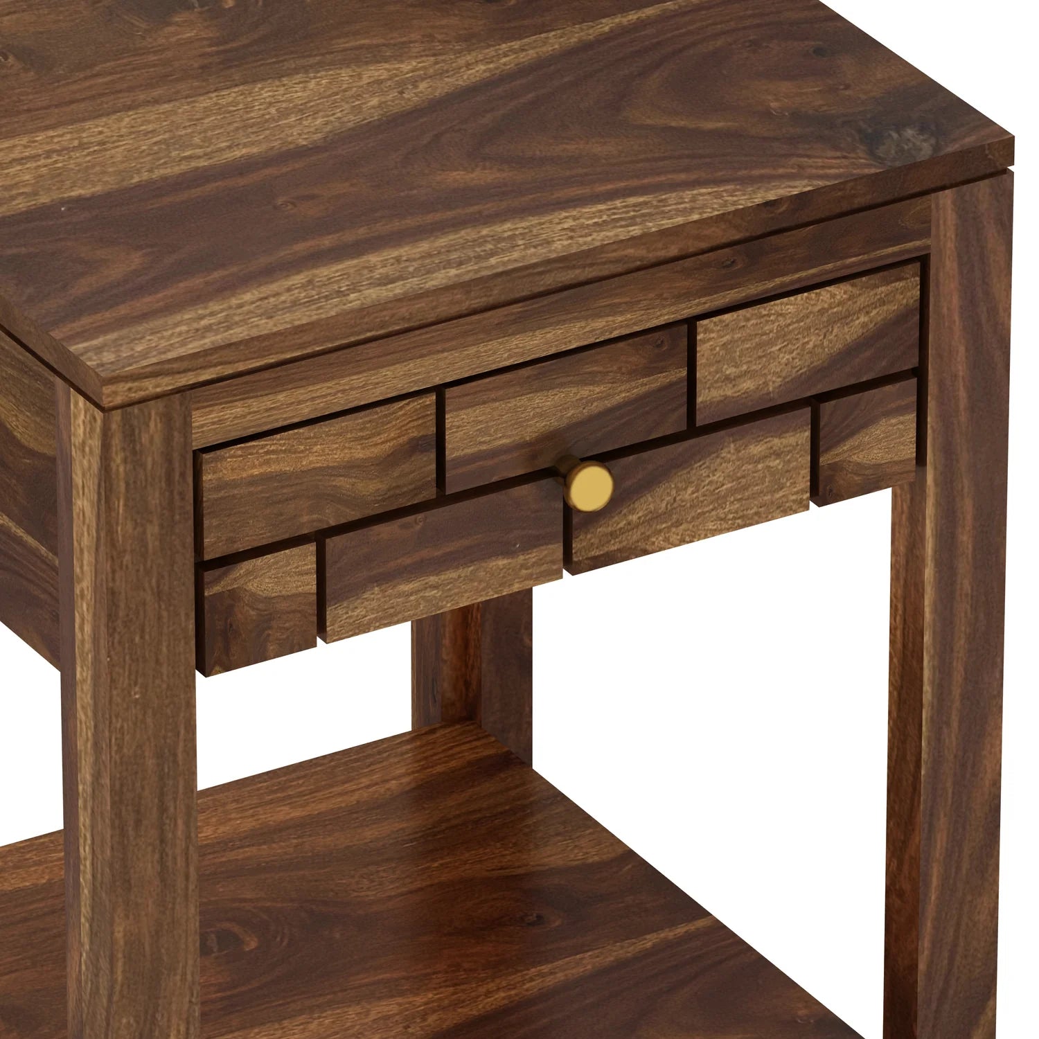 Vezzo Solid Sheesham Wood Side Table With One Drawer - 3 Years Warranty