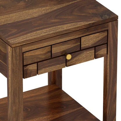 Vezzo Sheesham Side Table With One Drawer - 3 Years Warranty