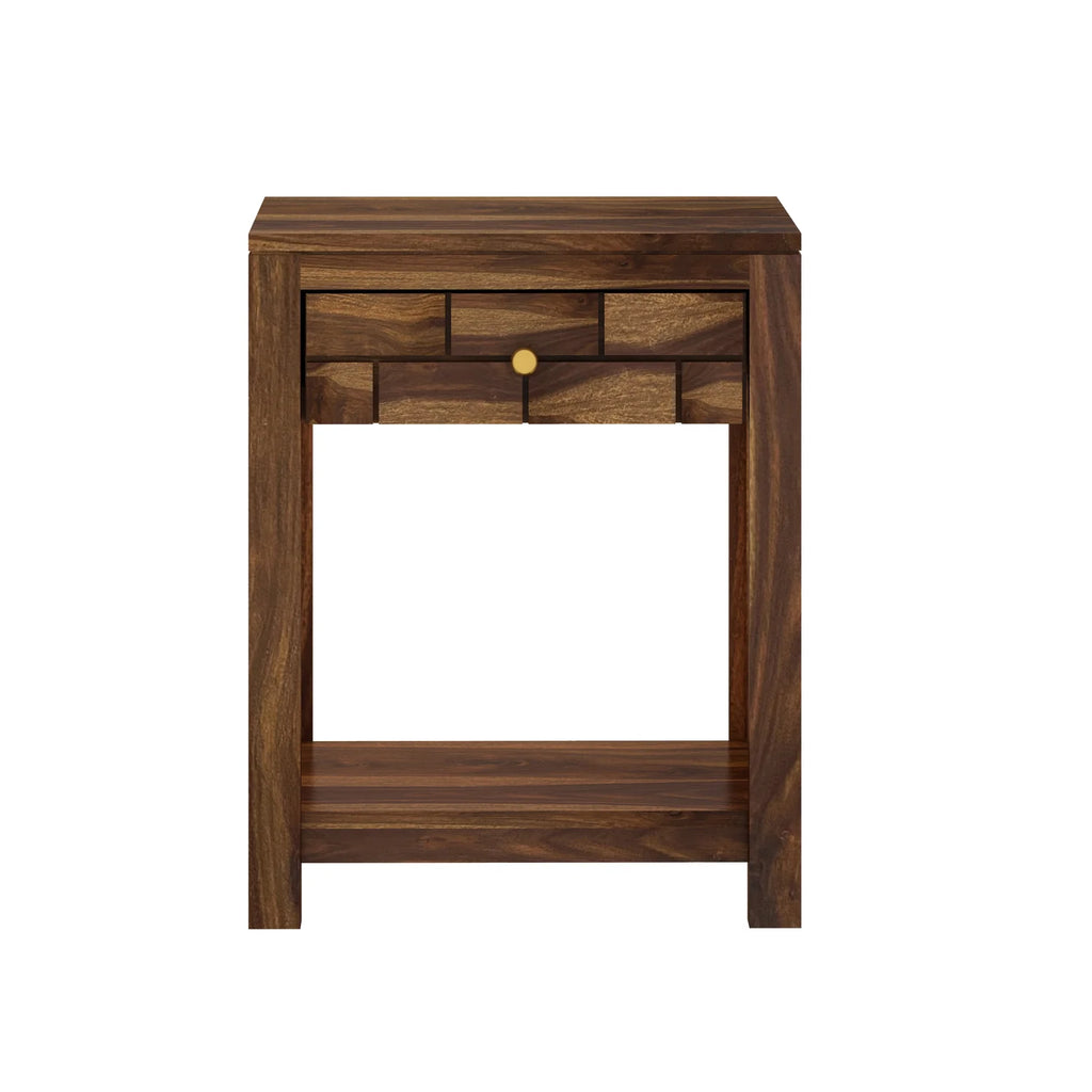 Vezzo Solid Sheesham Wood Side Table With One Drawer - 3 Years Warranty