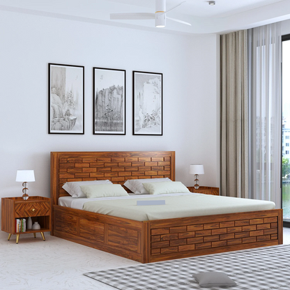 Vezzo Sheesham Bed With Box Storage Full Headboard - 3 Years Warranty