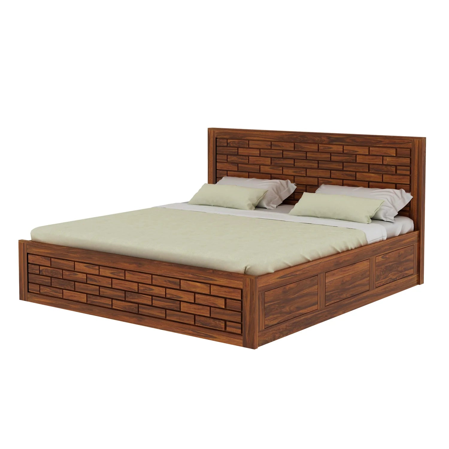 Vezzo Solid Sheesham Wood Bed with Box Storage FULL Headboard - 3 Years Warranty