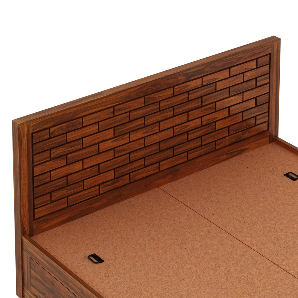 Vezzo Solid Sheesham Wood Bed with Box Storage FULL Headboard - 3 Years Warranty