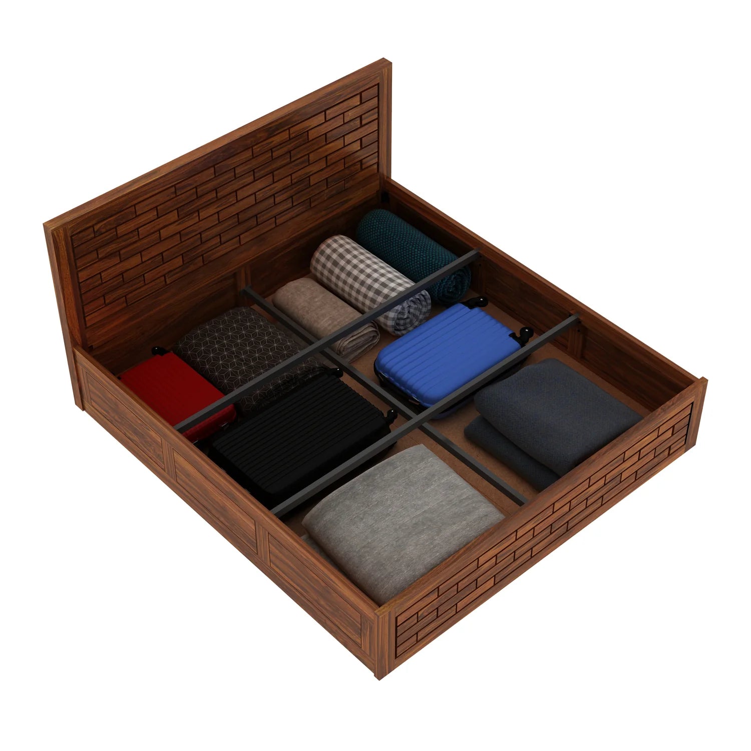 Vezzo Solid Sheesham Wood Bed with Box Storage FULL Headboard - 3 Years Warranty