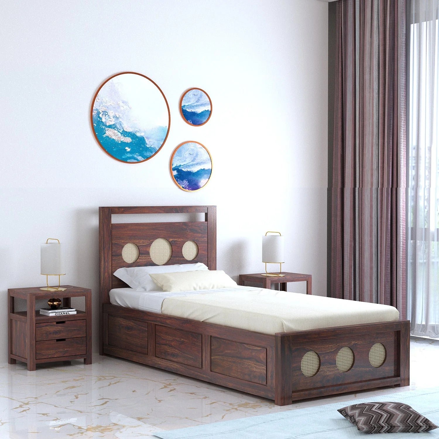 Tierra Solid Sheesham Wood Single Size Bed With Box Storage - 3 years Warranty