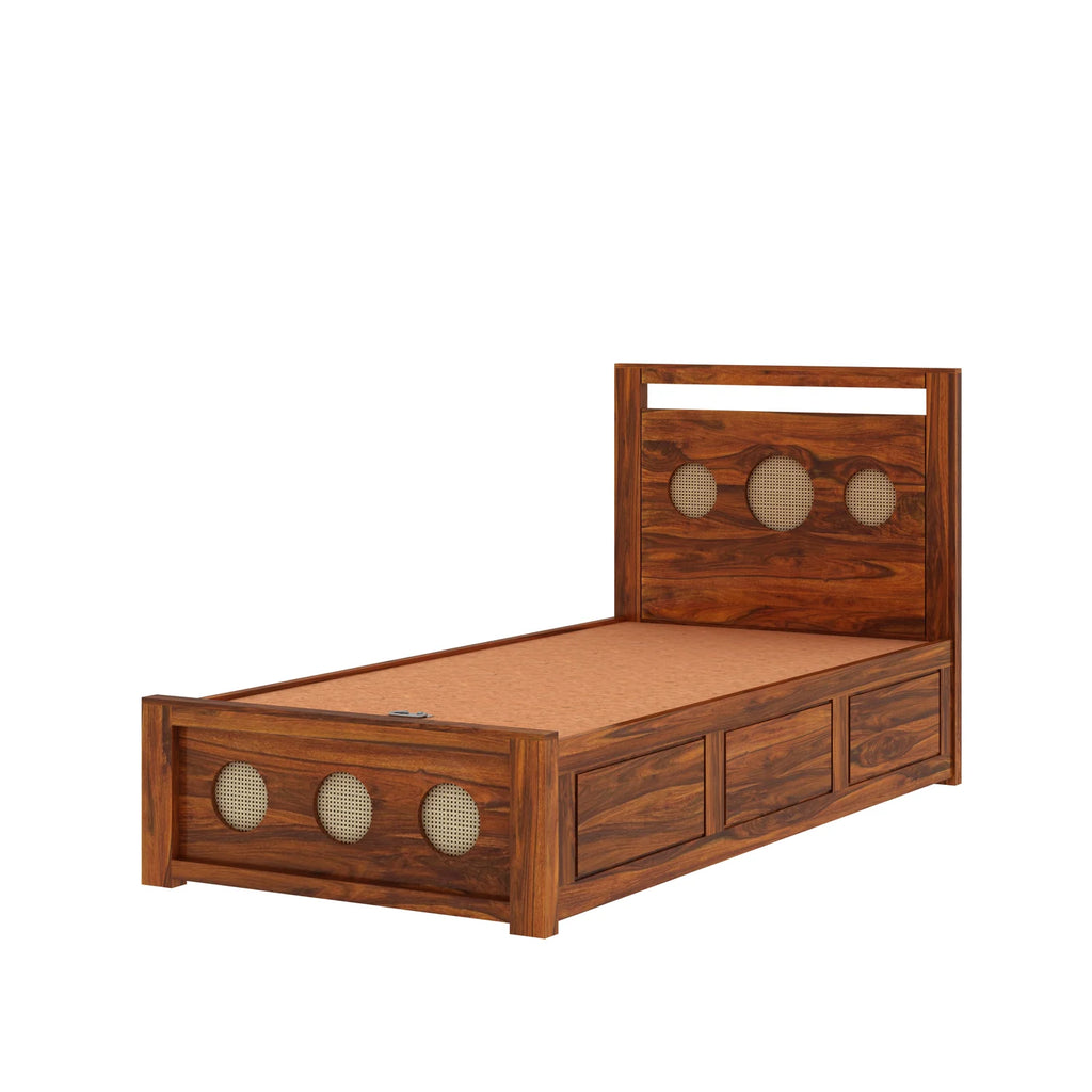 Tierra Solid Sheesham Wood Single Size Bed With Box Storage - 3 years Warranty