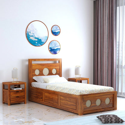 Tierra Sheesham Single Size Bed With Box Storage - 3 Years Warranty