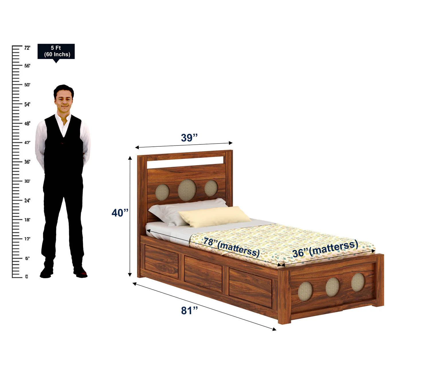 Tierra Solid Sheesham Wood Single Size Bed With Box Storage - 3 years Warranty