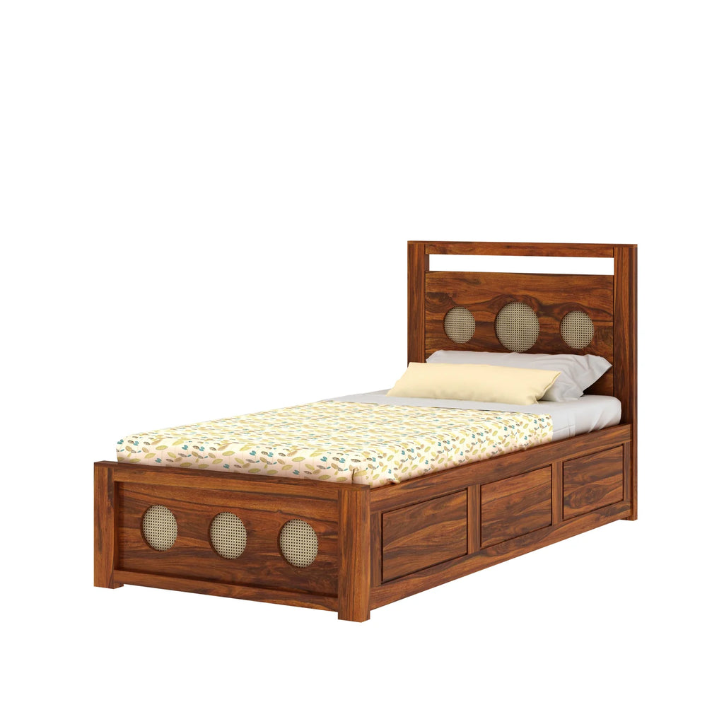 Tierra Solid Sheesham Wood Single Size Bed With Box Storage - 3 years Warranty