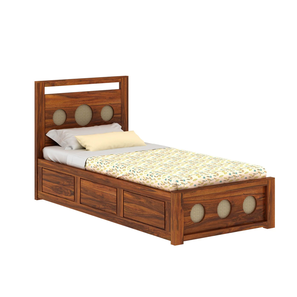 Tierra Solid Sheesham Wood Single Size Bed With Box Storage - 3 years Warranty