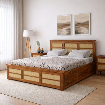 Cayden Sheesham Cane Bed With Box Storage Bed - 3 Years Warranty