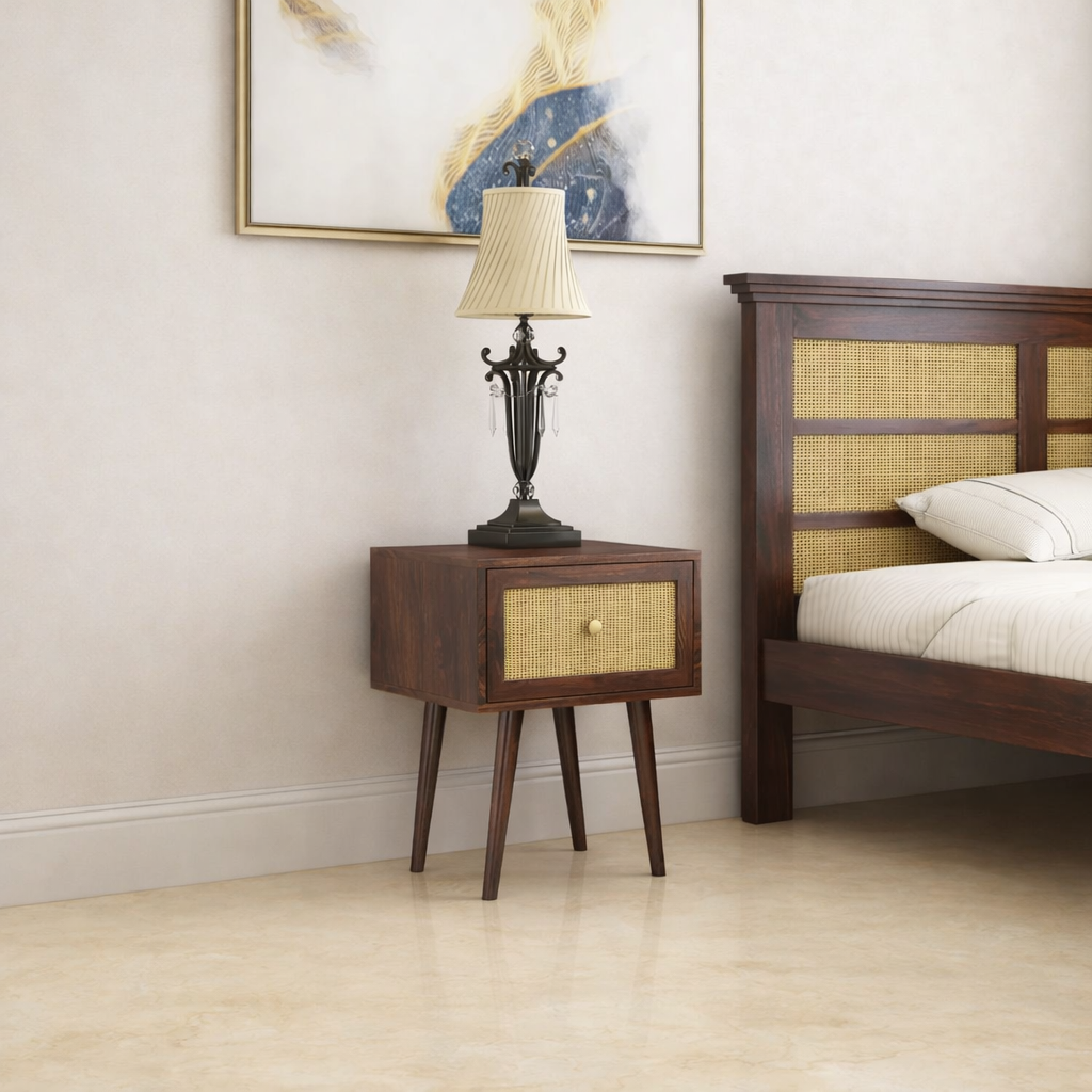 Cayden Sheesham One Drawer Bedside Cane - 3 Years Warranty