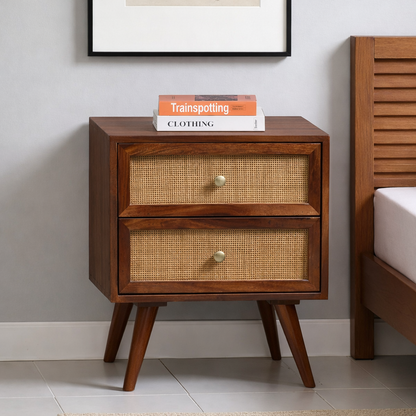 Cayden Sheesham Two Drawer Bedside Cane - 3 Years Warranty