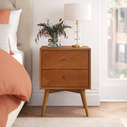 Celia Sheesham Bedside Table With Two Drawer Storage - 3 Years Warranty