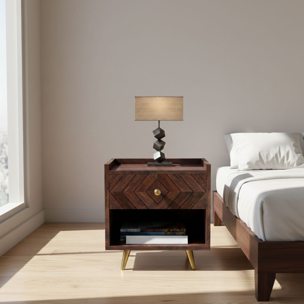 Crest Sheesham Bedside With Storage - 3 Years Warranty
