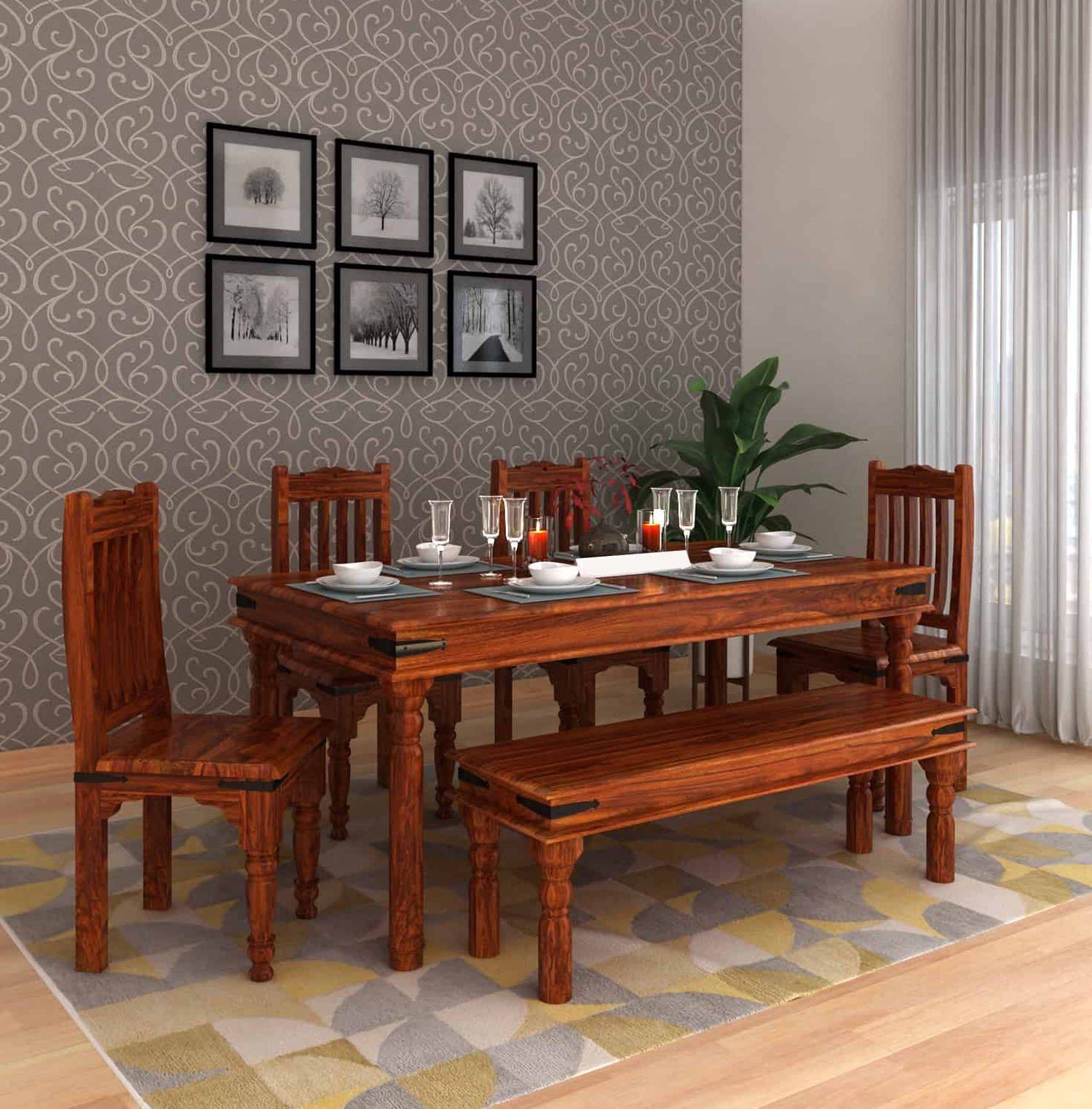 Verlix Solid Sheesham Wood 6 Seater Dining Table Set - 3 Years Warranty